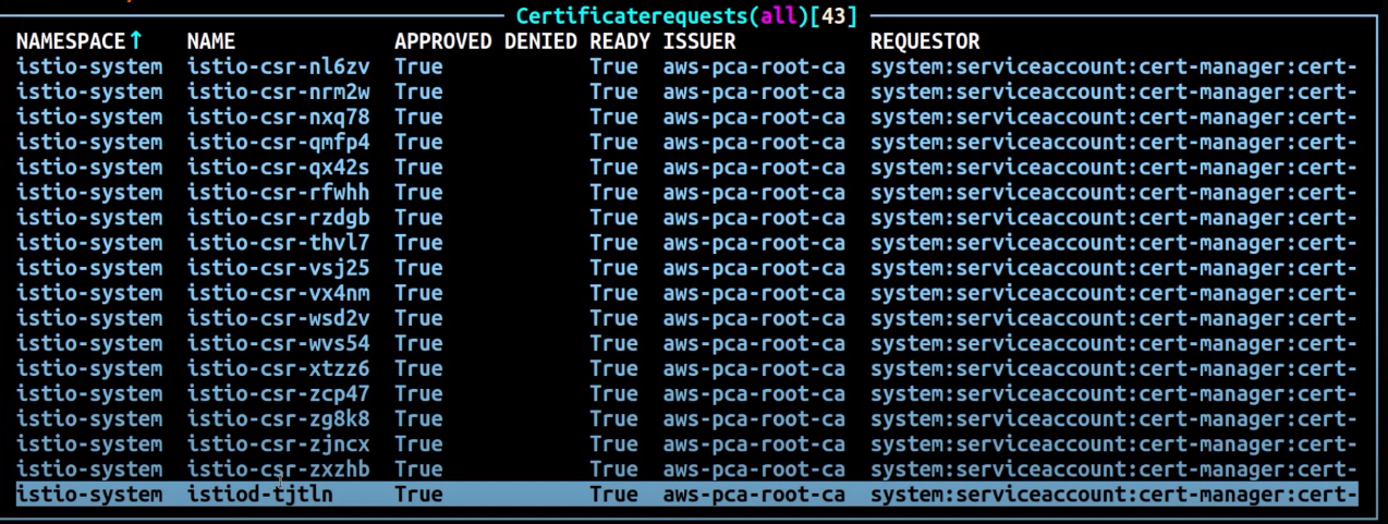 Istio certificate signing requests